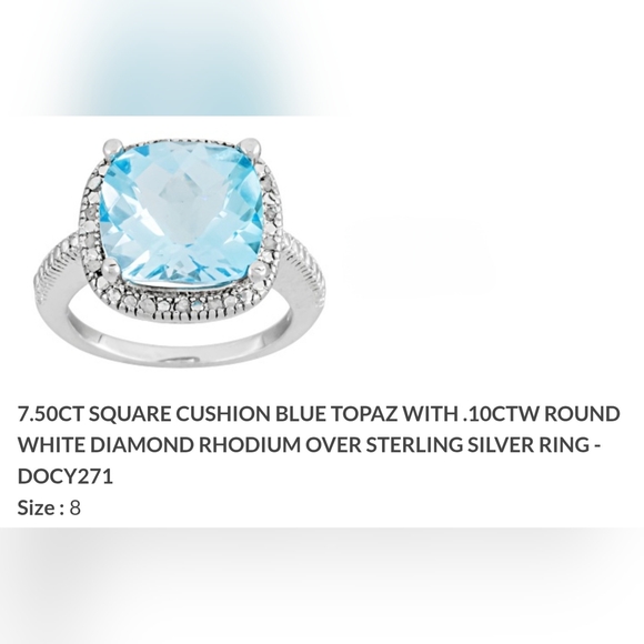 7.50 CT Blue Topaz .10 CTW White Diamonds Silver Ring NWT SALE SALE SALE - Picture 2 of 15